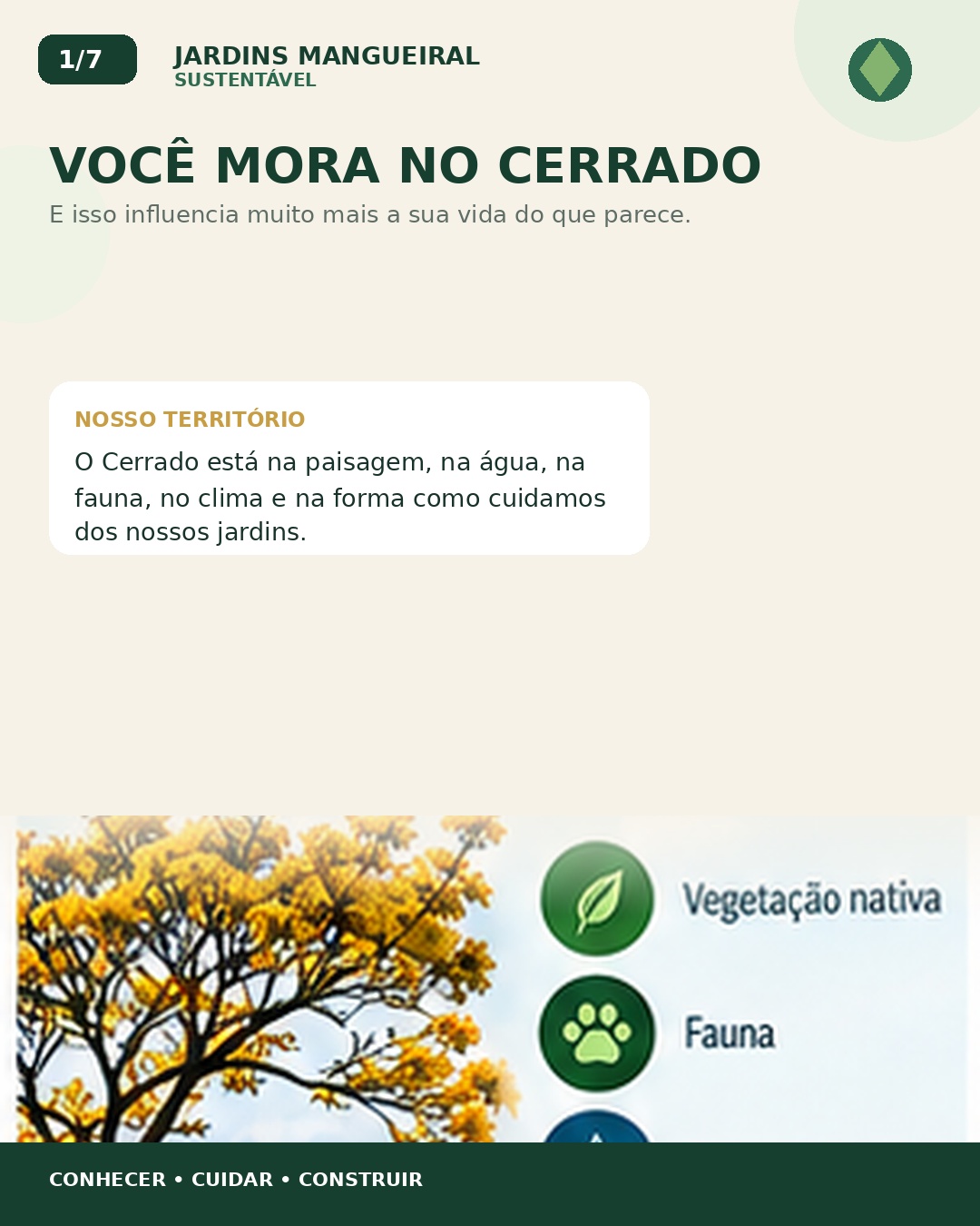 Você mora no Cerrado — card 1 de 7. Texto disponível abaixo quando transcrito.