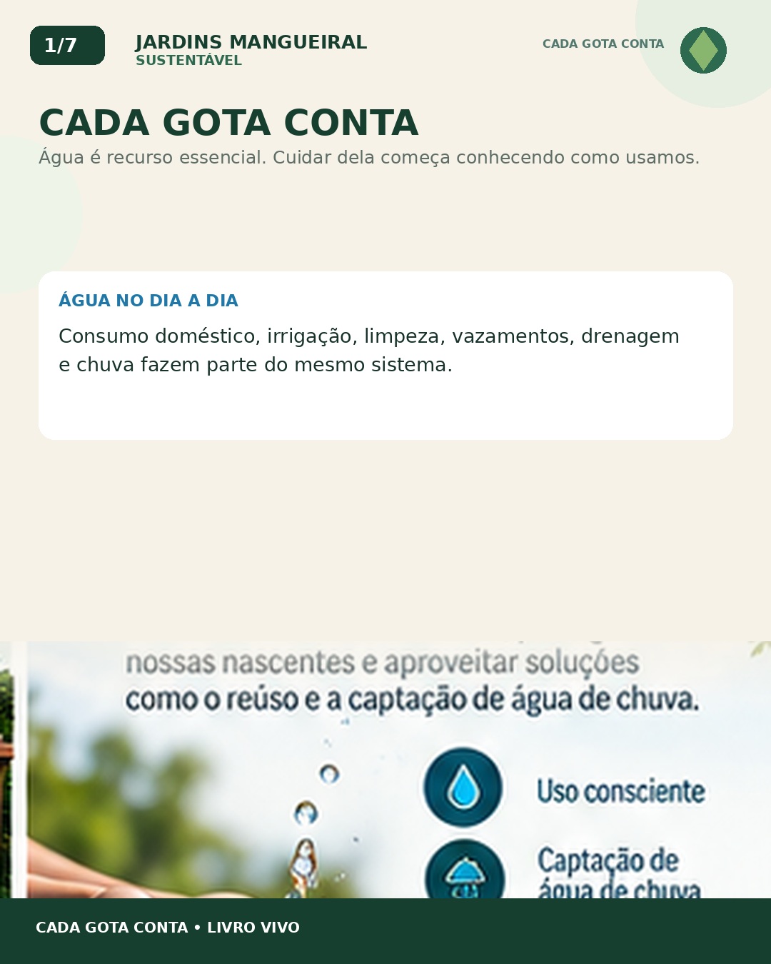 Cada Gota Conta — card 1 de 7. Texto disponível abaixo quando transcrito.