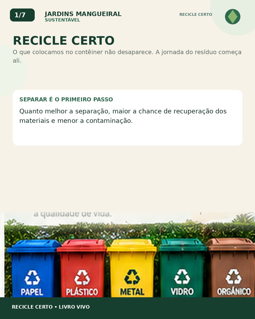 Recicle Certo — card 1 de 7. Texto disponível abaixo quando transcrito.