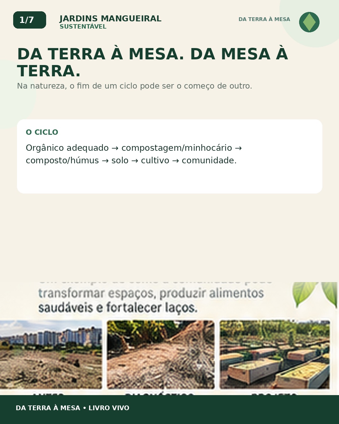 Da Terra à Mesa — card 1 de 7. Texto disponível abaixo quando transcrito.